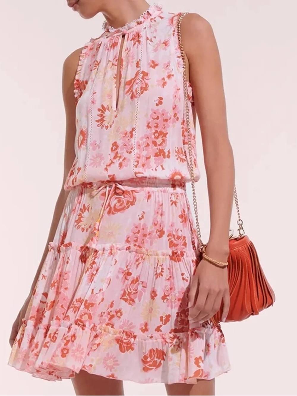 Poupette St Barth Clara Floral Mini Dress Pink Smocked Tiered Women's S